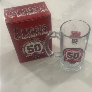 Angels 50th Anniversary Mug. Red and White Dining Mug with Commemorative Design